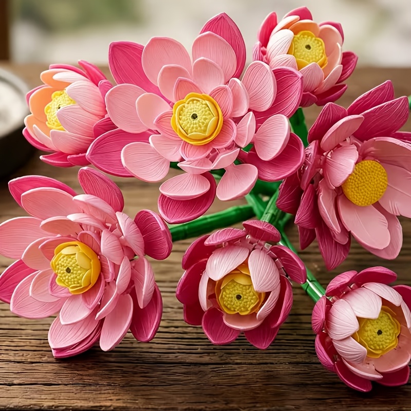 Never-Wilting Pink Lotus Flower Bouquet Building Blocks